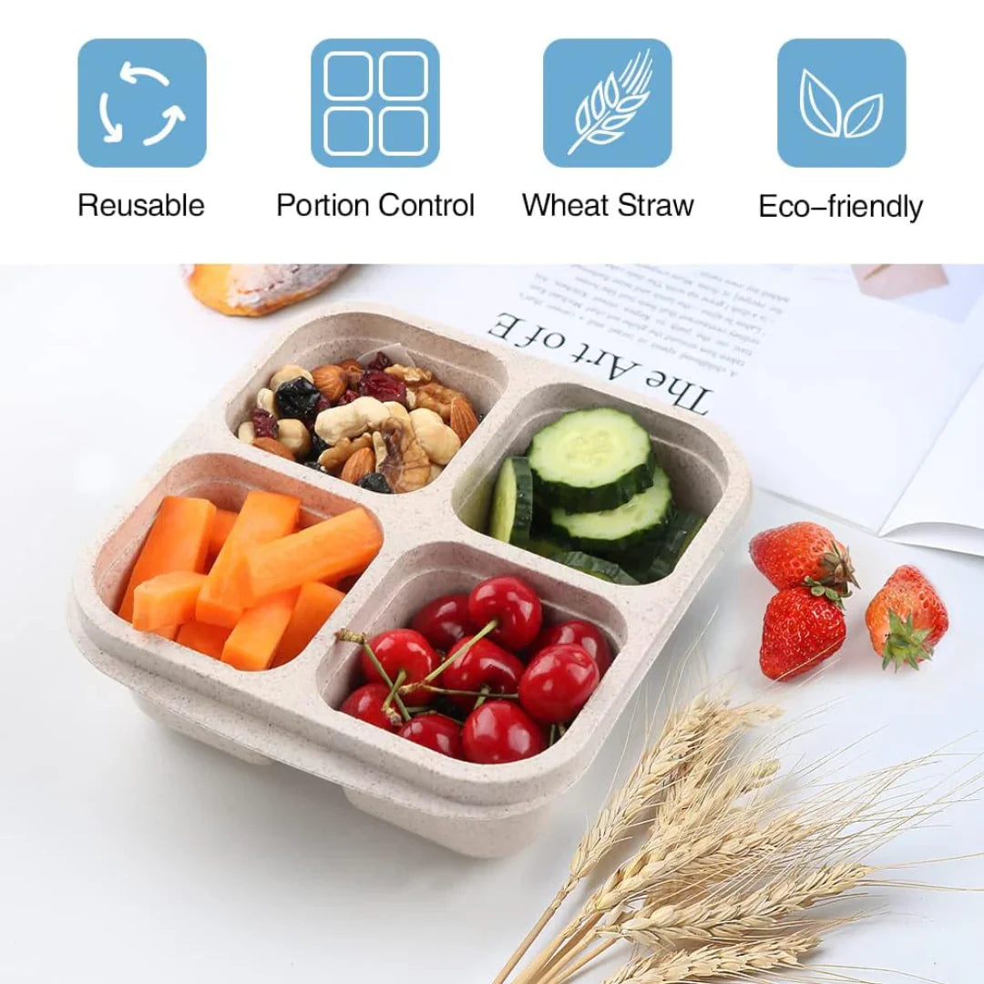 Bento-Style 4-Compartment Meal Prep Containers – Set of 4 Reusable Food Storage Boxes