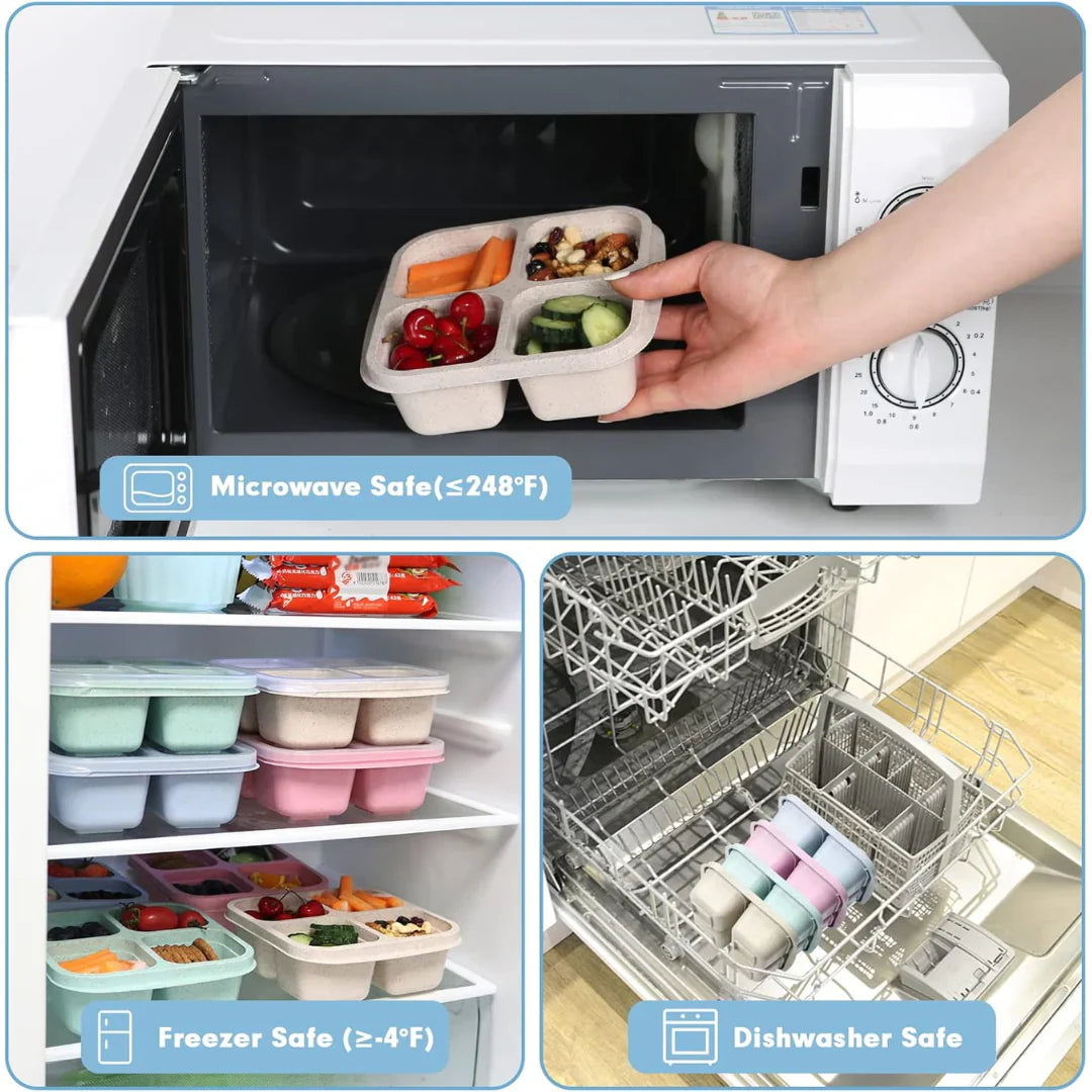 Bento-Style 4-Compartment Meal Prep Containers – Set of 4 Reusable Food Storage Boxes