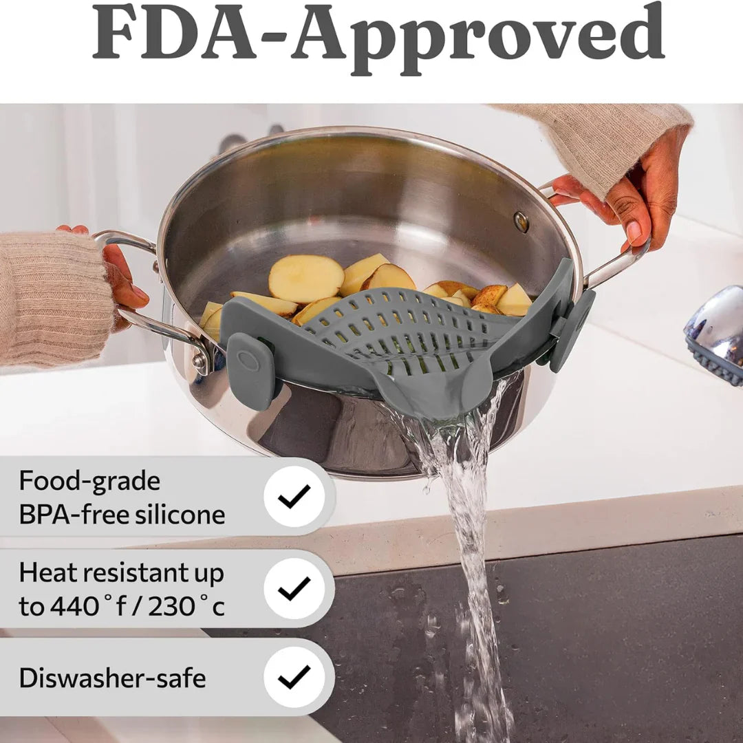 Heat-Resistant Silicone Strainer with Clip for Easy Food Draining