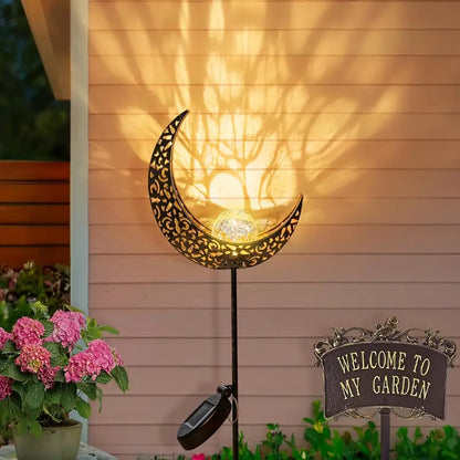 Waterproof Metal Solar Garden Light – LED Outdoor Lighting in Moon, Flame, Sun, or Star Shapes