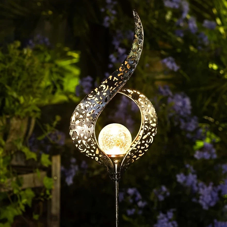 Waterproof Metal Solar Garden Light – LED Outdoor Lighting in Moon, Flame, Sun, or Star Shapes