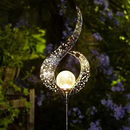 Waterproof Metal Solar Garden Light – LED Outdoor Lighting in Moon, Flame, Sun, or Star Shapes