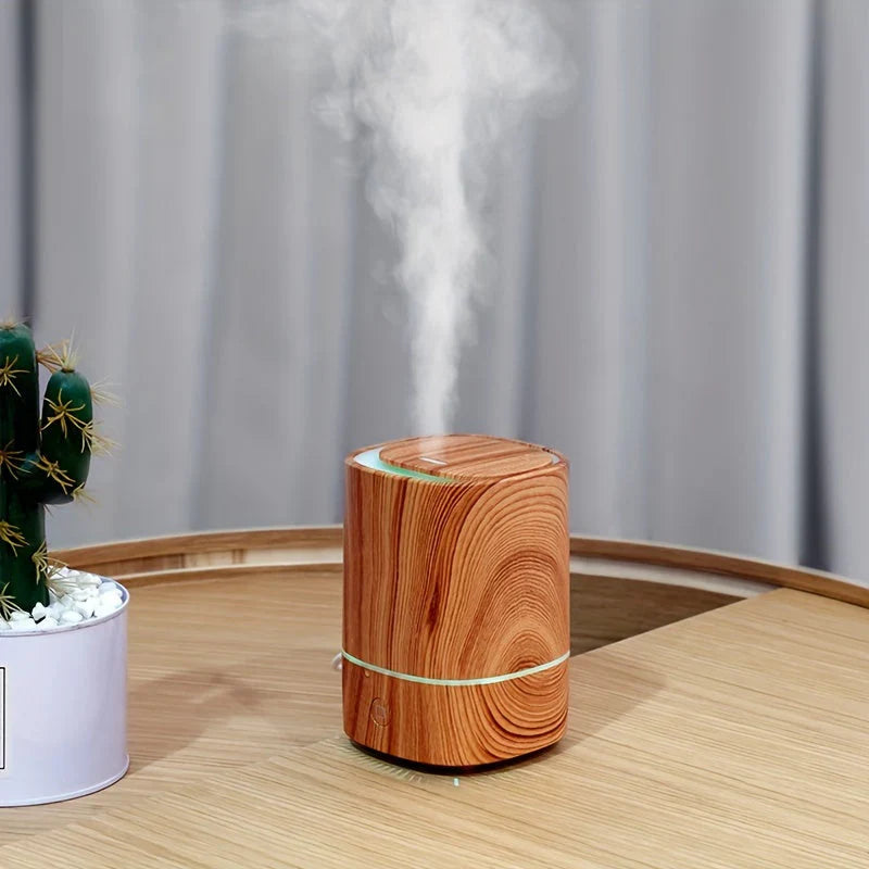Wooden Look Ultrasonic Humidifier – Silent Aroma Diffuser with LED Lights & Auto-Off Feature