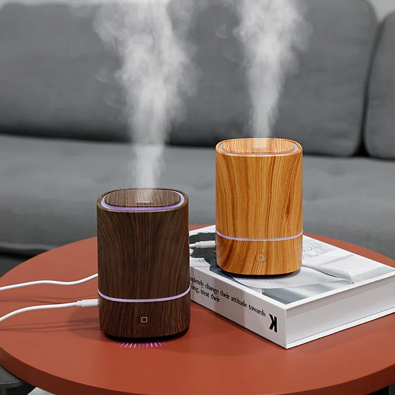 Wooden Look Ultrasonic Humidifier – Silent Aroma Diffuser with LED Lights & Auto-Off Feature
