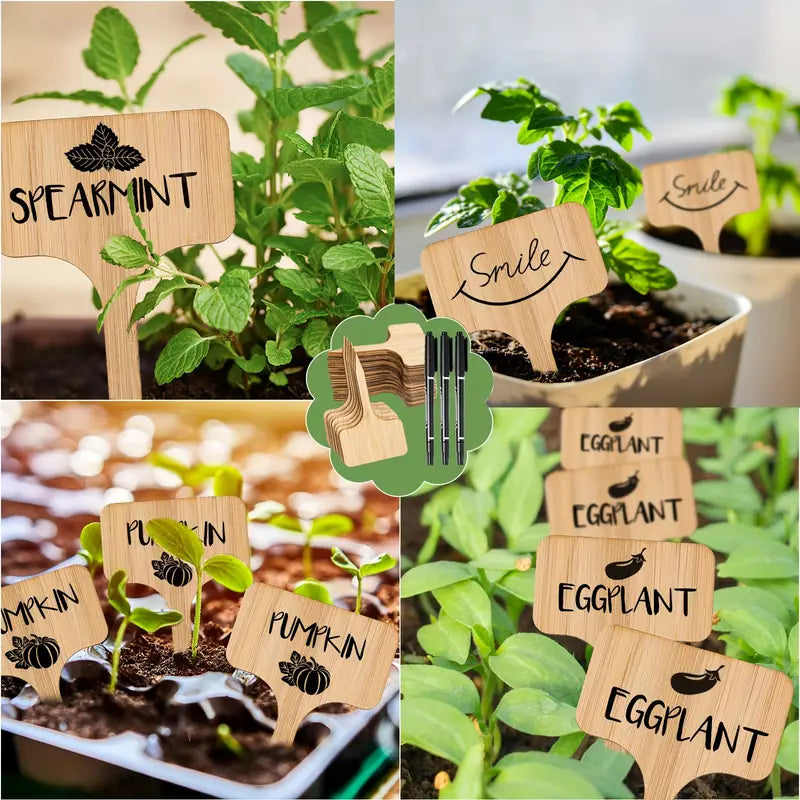 Reusable Wooden Plant Markers – Writable Labels for Garden & Balcony Herbs