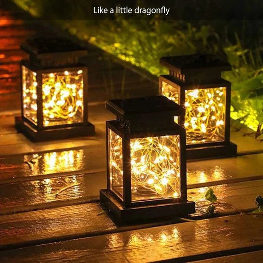 Solar Led Lantern with Wire Lights - Decorative Garden Lamp for Outdoor Areas and Patios