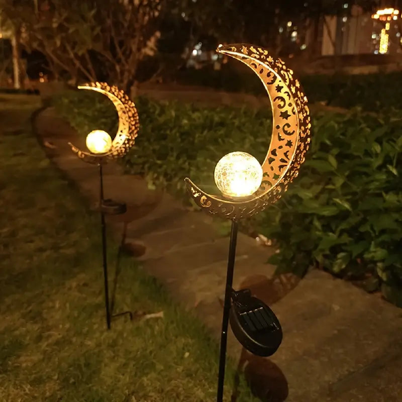 Waterproof Metal Solar Garden Light – LED Outdoor Lighting in Moon, Flame, Sun, or Star Shapes