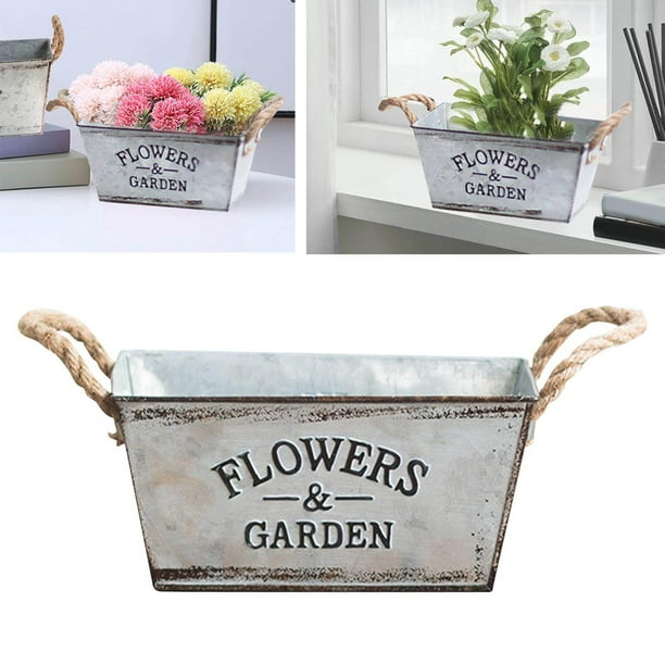 Metal Garden Planter with Hemp Rope Handles – Decorative Flower Pot for Outdoor Use