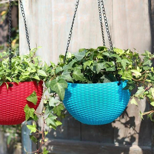 Woven Hanging Plant Basket with Chain - Perfect for Balcony and Garden Display
