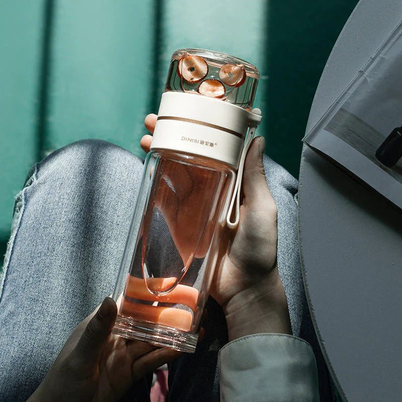 Double-Walled Glass Tea Infuser Bottle with Strainer