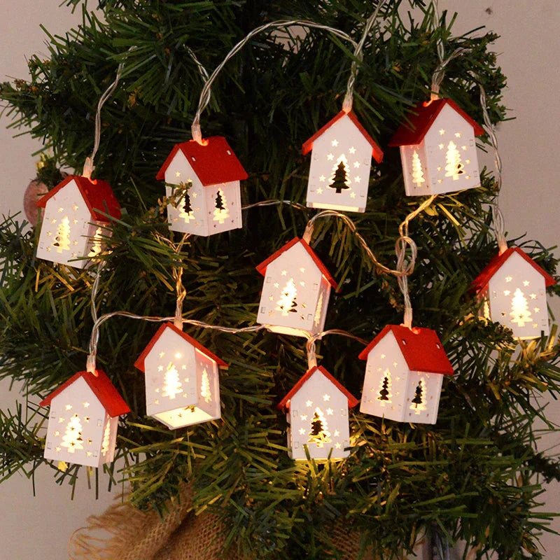 Wooden Christmas Village Houses with LED Lights for Festive Decorations