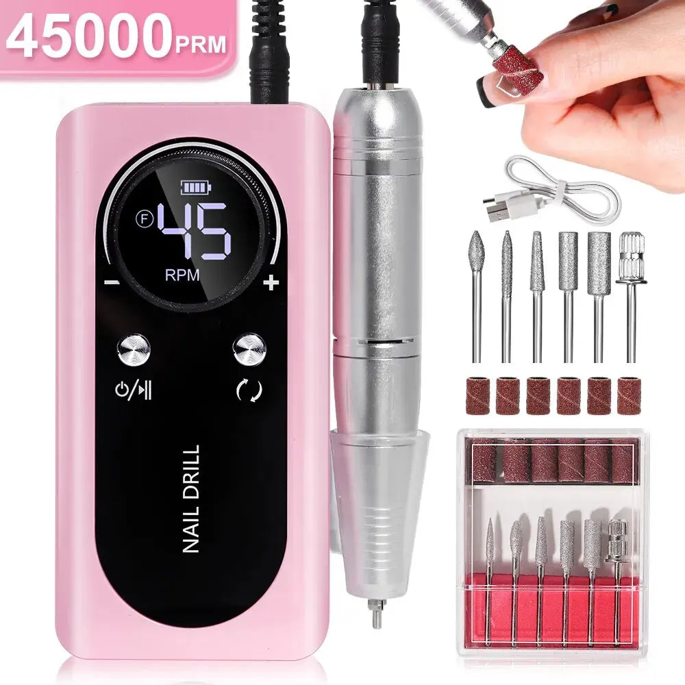 High-Speed 45000rpm Cordless Electric Nail Drill with Quiet Operation for Professional Manicures