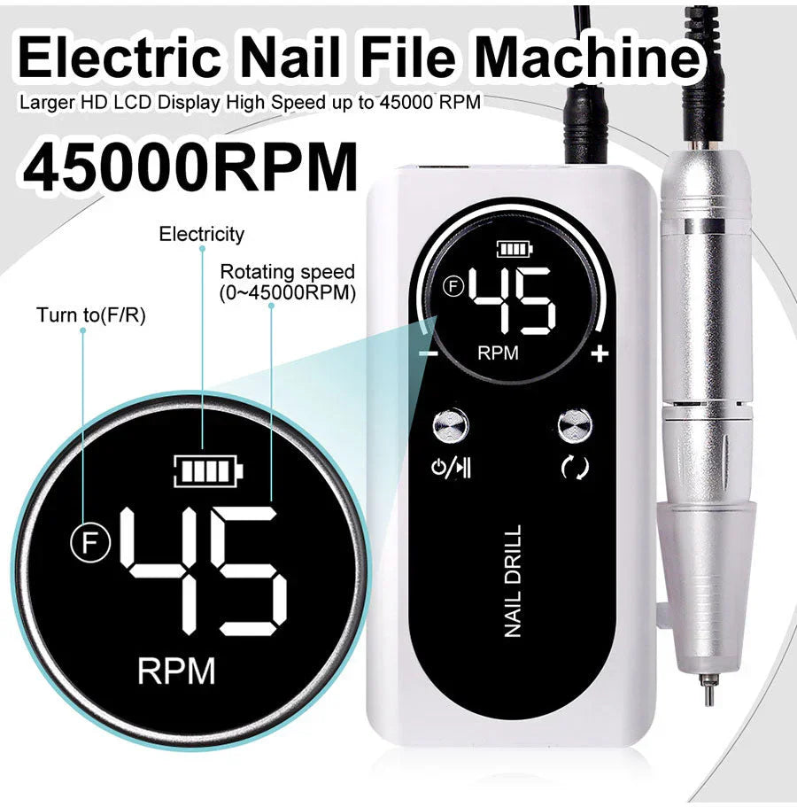 High-Speed 45000rpm Cordless Electric Nail Drill with Quiet Operation for Professional Manicures