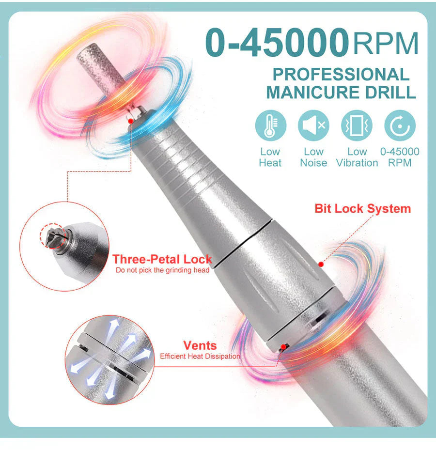 High-Speed 45000rpm Cordless Electric Nail Drill with Quiet Operation for Professional Manicures