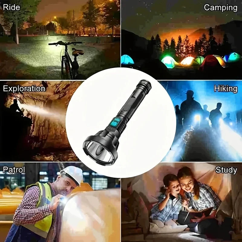 90000LM LED Searchlight – High-Powered Tactical Torch with USB Charging for Outdoor and Emergency Use