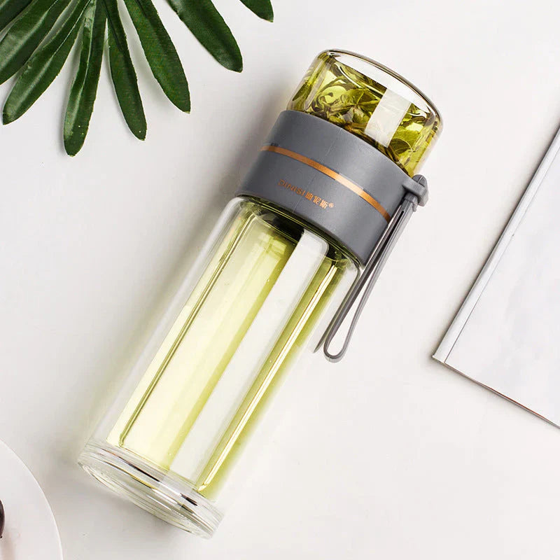 Double-Walled Glass Tea Infuser Bottle with Strainer