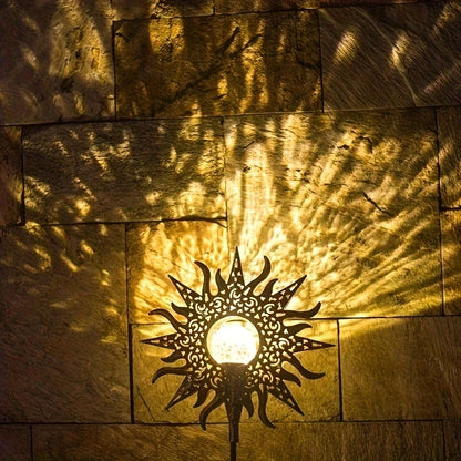 Waterproof Metal Solar Garden Light – LED Outdoor Lighting in Moon, Flame, Sun, or Star Shapes