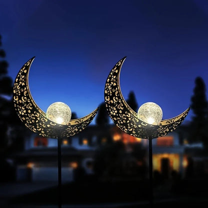 Waterproof Metal Solar Garden Light – LED Outdoor Lighting in Moon, Flame, Sun, or Star Shapes