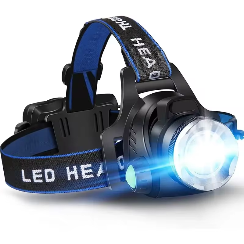 Durable Waterproof LED Headlamp With Zoom & Rechargeable Battery