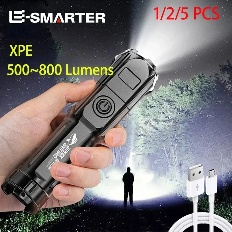 Rechargeable LED Torch with Zoom – Powerful USB Camping Light