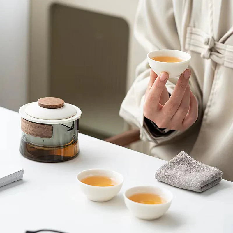 Stylish Portable Tea Set with Teapot and Cups – Travel-Friendly