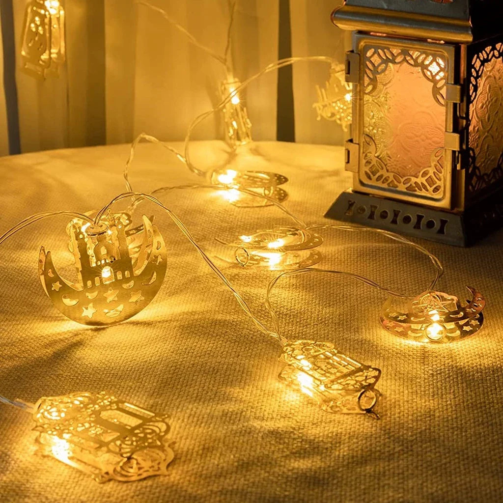 Colourful Led Fairy Lights - Decorative Lights with Moon and Lantern Motifs for the Home and Garden