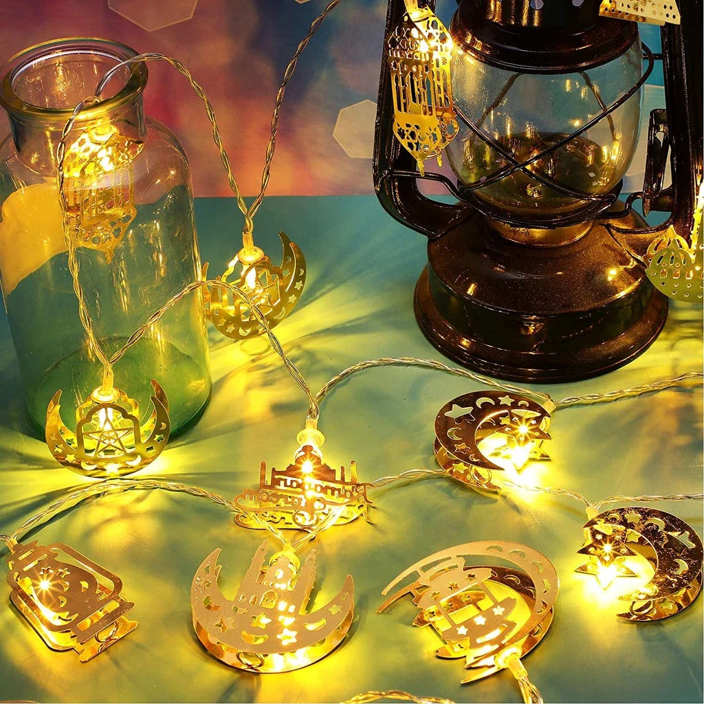 Colourful Led Fairy Lights - Decorative Lights with Moon and Lantern Motifs for the Home and Garden