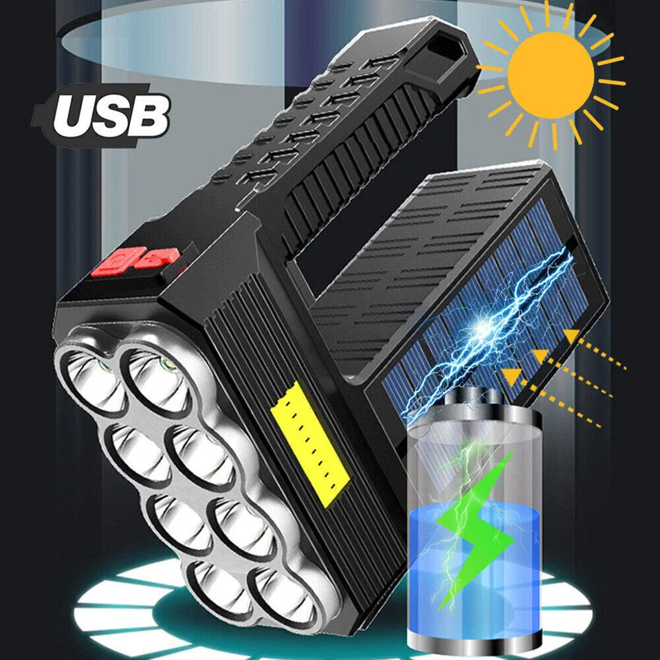 Solar Led Torch - Waterproof , Powerful Hand Torch with Lithium Battery