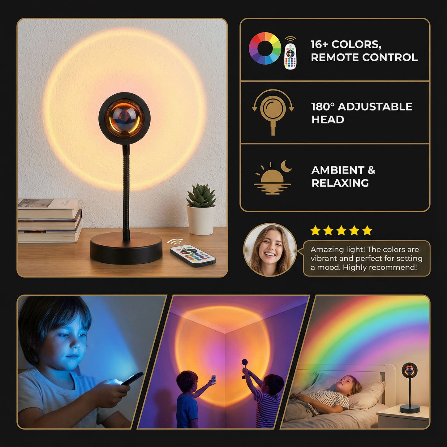 Sunset Projector Lamp – 180° Adjustable Ambient Light with Remote Control