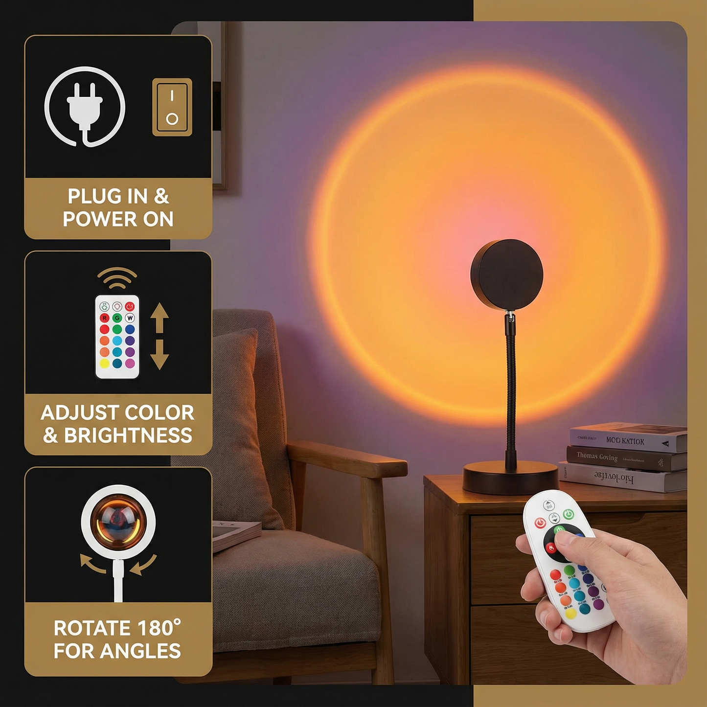 Sunset Projector Lamp – 180° Adjustable Ambient Light with Remote Control