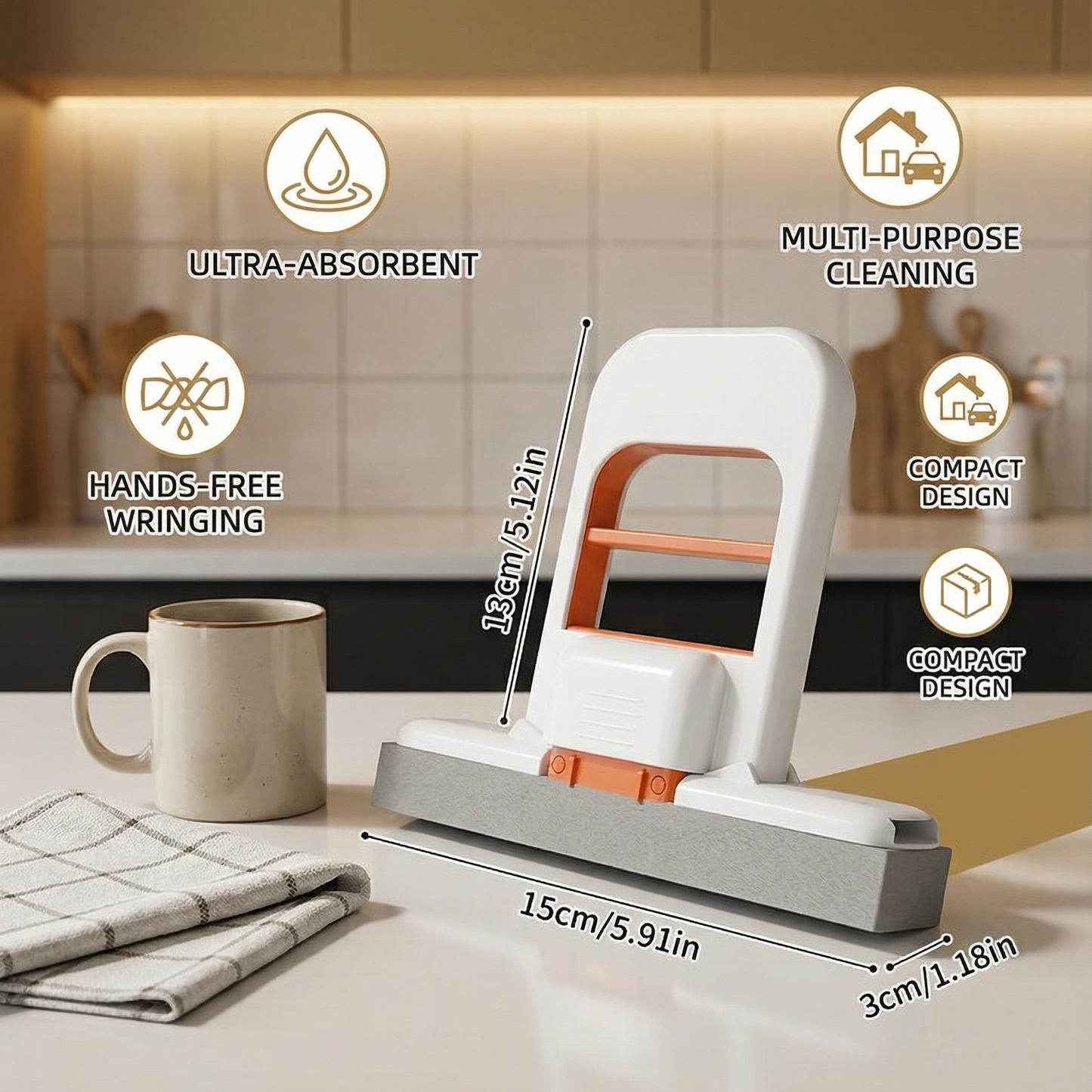 Hands-Free Mini Sponge Mop – Ultra-Absorbent All-Purpose Cleaning Mop for Kitchen, Bathroom & Car