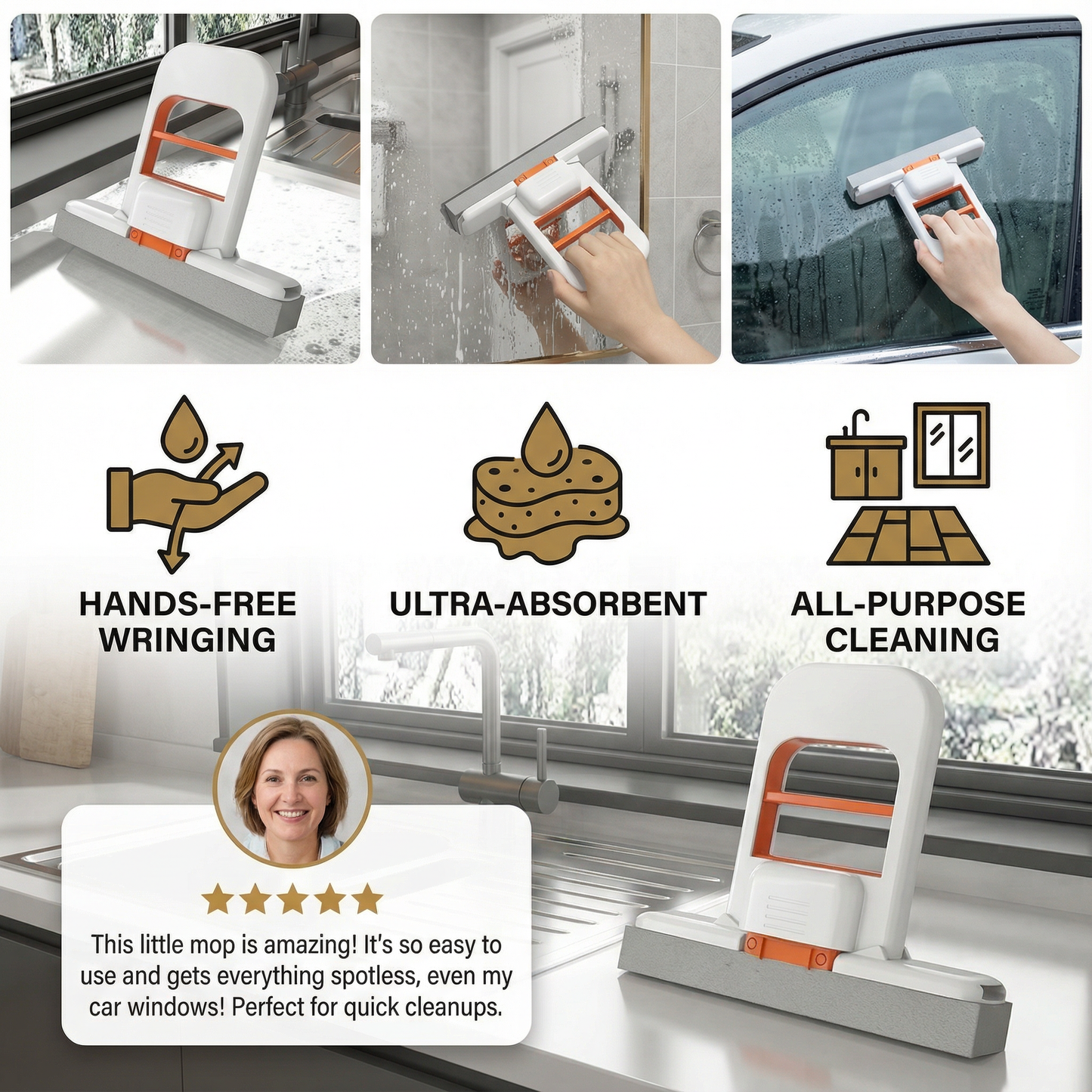 Hands-Free Mini Sponge Mop – Ultra-Absorbent All-Purpose Cleaning Mop for Kitchen, Bathroom & Car