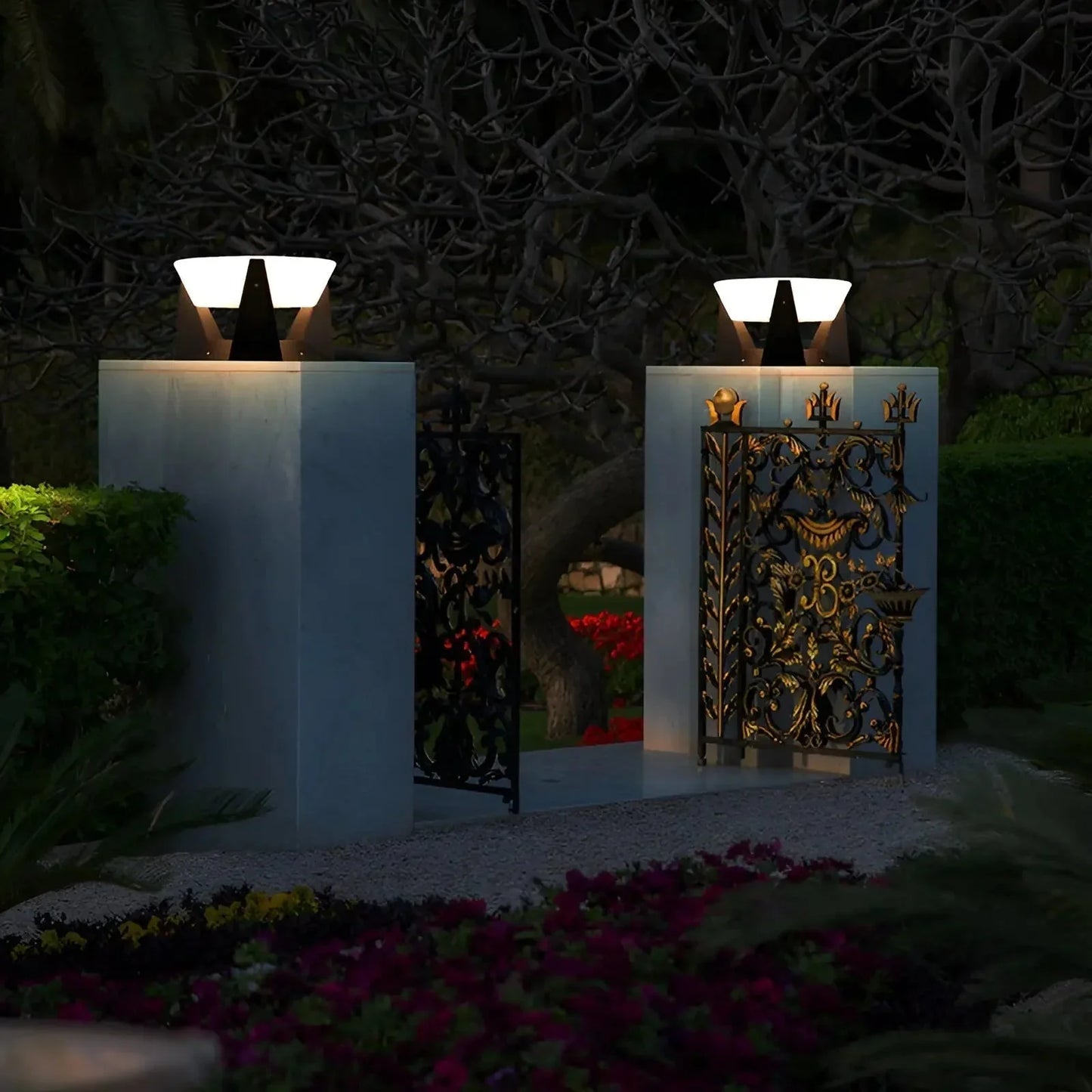 Modern LED Outdoor Pedestal Light – Stylish Solar Garden Lamp